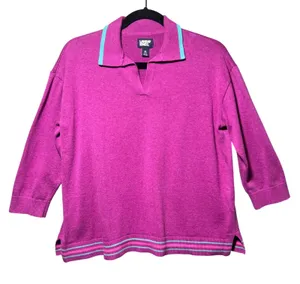 Lands End Magenta Pink Polo 3/4 Sleeve‎ Collared Knit Sweater Top Size M thumbnail 1