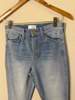 7 For All Mankind Jeans High Rise Easy Boot in Floral Blue‎ Wash Womens Size 26 thumbnail 4