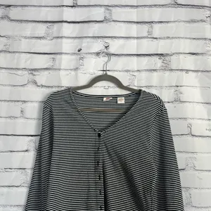 Levi’s Black White Stripe Ribbed Button Front Long Sleeve Women’s Large Top Y2K thumbnail 5