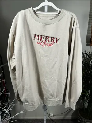 194. Love in Faith- Merry and Bright Cream Holiday Sweatshirt- xl thumbnail 1