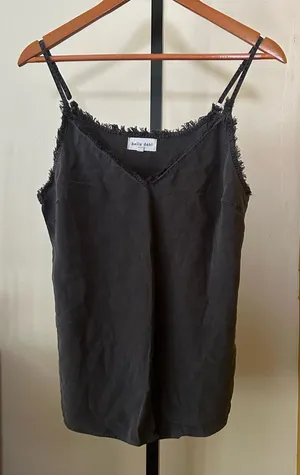 Bella Dahl Frayed Edge‎ Cami Fringe Tank Top Tencel Spaghetti Strap Gray Medium thumbnail 1