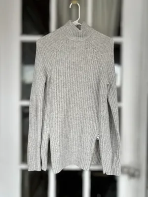 Abercrombie & Fitch Women's Small Oatmeal Wool Blend Mockneck Sweater Dual Zip thumbnail 8