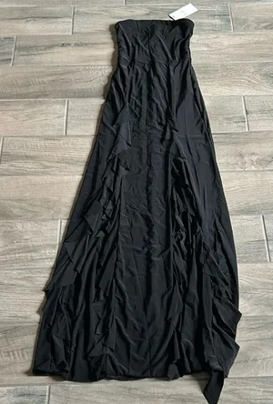 Club l black bandeau maxi dress with ruffled splits thumbnail 1