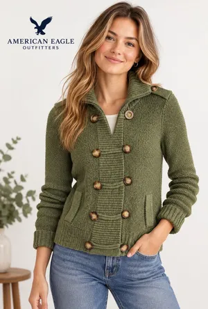 American Eagle Y2K Olive Military Wool Rabbit Hair Knit Cardigan Jacket S thumbnail 1