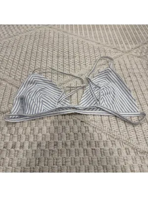 Skims Cotton Poplin Bralette in Zen Blue Stripe thumbnail 5