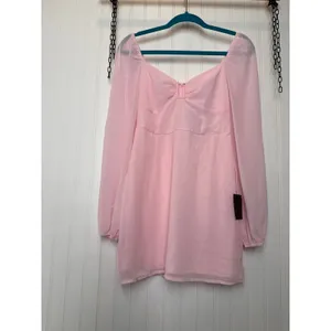 NWT Lulus Flirtatious Designs Light Pink Chiffon Balloon Sleeve Mini Dress Sz S thumbnail 2