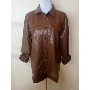 Anine Bing Hutton Faux Vegan leather brown shirt shacket LARGE FLAWED thumbnail 3