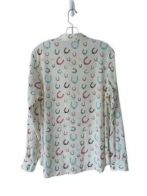 Ariat Western Horseshoe Print Cream Ivory Button Down Blouse Top Large thumbnail 5