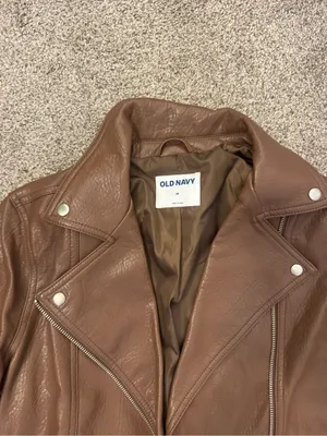 Old Navy Brown Faux Leather Belted Moto Jacket thumbnail 3