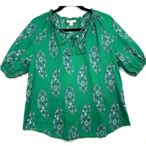 Knox Rose‎ S Green Paisley Peasant Top Boho Floral Puff Sleeve Cottagecore thumbnail 1