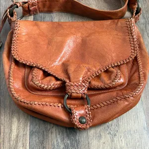 FRYE Cognac Leather Crossbody Saddle‎ Bag Braided Boho Chic Western Inspired thumbnail 3