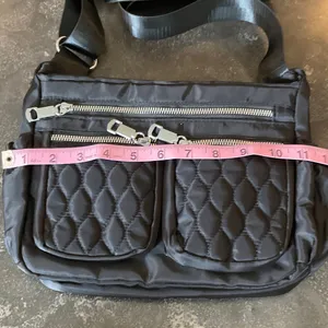Black Quilted Crossbody Bag with Front Zipper Pockets thumbnail 2
