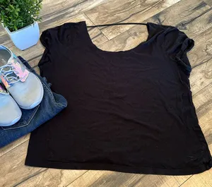 Victoria’s Secret PINK Black Low Plunging Back Short Sleeve T-shirt Size Large thumbnail 1