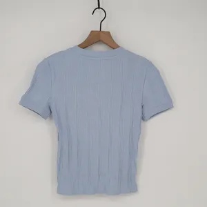 Zara Sweater Womens Small Light Blue Ribbed Knit Short Sleeve Crew Neck Pullover thumbnail 8