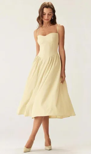 Rihoas Yellow Square Neck Pocket Slip Midi Dress thumbnail 4