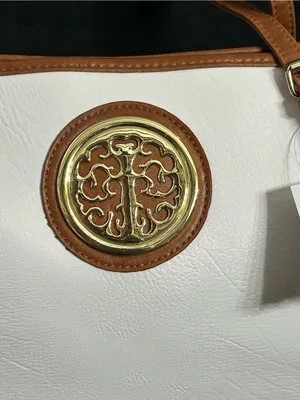 Women’s White & Lavender Tote Bag with Brown Trim & Gold Accent NWT thumbnail 5