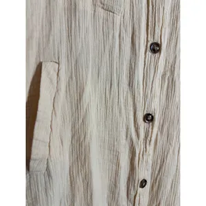 Oli & Hali Size M Cream Double Gauze Button-Up Shirt Dress Shacket Raw Hem thumbnail 4
