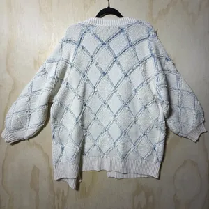 Gilded Intent Cardigan‎ Sweater L Blue Cream Chunky Knit Open Front thumbnail 9