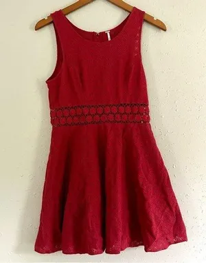 🦋 Free People Pink Burgundy Fit & Flare Lace Cut Out Mini Dress Swiftie Taylor thumbnail 1