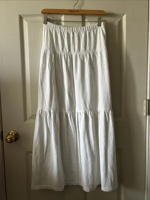 Dylan ❤️ White Tiered Cotton Midi/Maxi Skirt Coastal Cottagecore Minimalist Sz M thumbnail 2