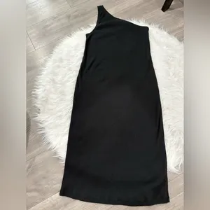 GAP Rib One-Shoulder Black Midi Dress Size M thumbnail 3