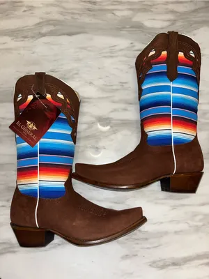 El General Western Cowboy Boots Brown Leather Serape Square Toe Women’s 9.5 thumbnail 1