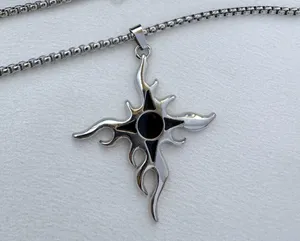 Flame Cross Pendant Necklace for Men Women,Streetwear Punk Hip Hop Unisex Style thumbnail 4