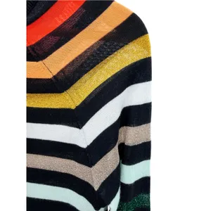 Replica Los Angeles M Rainbow Stripe Metallic Knit Sweater 70s Retro Glitz Cozy thumbnail 5