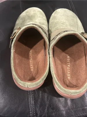 REVITALIGN Olive Green Suede Buckle Clog Mules thumbnail 4