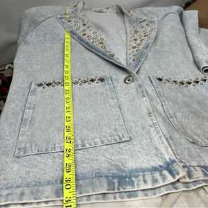 80's Vintage M BLUE Jean Jacket acid washed out studded thumbnail 5