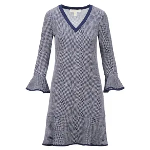 MICHAEL Michael Kors Graph Mamba Flounce Dress Small Navy White Bell Sleeve thumbnail 2