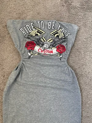 Gray Graphic Strapless Women’s Dress with Red Rose Detail thumbnail 2