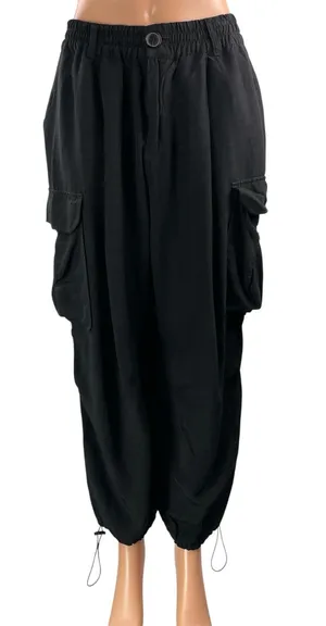 Zara Women's Black High Rise Parachute Baggy Cargo Jogger Trousers Pants Size M thumbnail 1