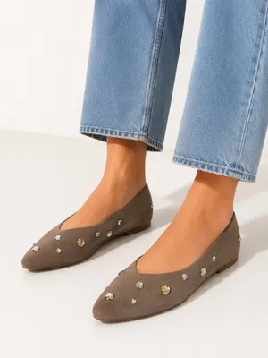 NEW A new day Suede Studded Ballet Flats In Rich Brown Taupe Almond Toe Size 12 thumbnail 1