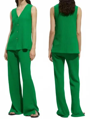 Mango 2-pc Coord Set Crochet Vest & Pant NWT Green Size Small thumbnail 3