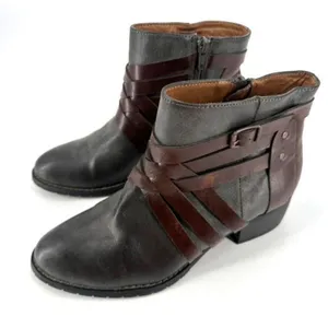EuroSoft Phoebe Faux‎ Leather Buckle Accent Boot Bootie Size 7 Gray & Brown thumbnail 1