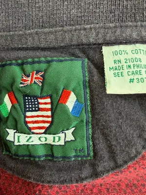 Vintage IZOD Polo Shirt Red Navy Distressed Cropped Long Sleeve 100% Cotton thumbnail 8
