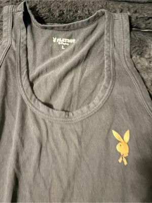 PLAYBOY Black Tank Top with Gold Bunny Emblem thumbnail 3