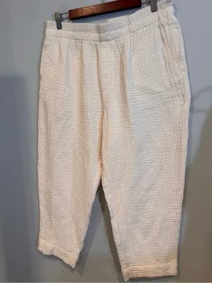 Madewell Lightspun Tapered Huston Pull-On Crop Pants Cream Gauze Size L thumbnail 3
