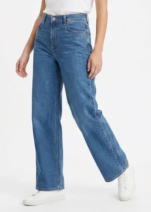 H&M Wide Leg High Waist Blue Jeans Size 12 Medium Wash 1045459 8 thumbnail 1