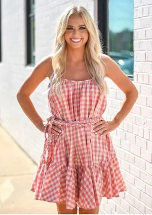 The Impeccable Pig Spin Around Pink Gingham Babydoll Peasant Dress thumbnail 1