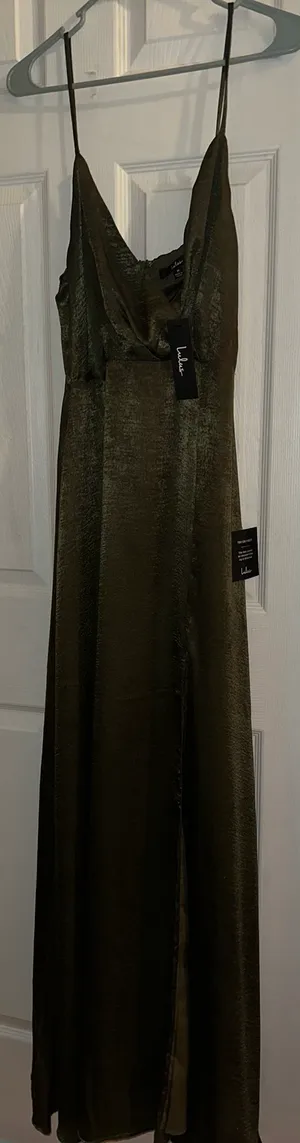 Lulus Constantine Olive Green Satin Maxi Dress thumbnail 3