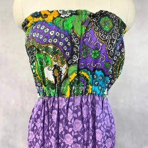 Vintage Handmade‎ Strapless Midi Dress Size M Paisley Floral Purple Boho Indie thumbnail 4