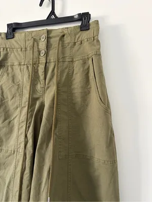 Anthropologie Maeve Utility High Rise Wide Leg Tailored Trousers Olive Green XS thumbnail 3