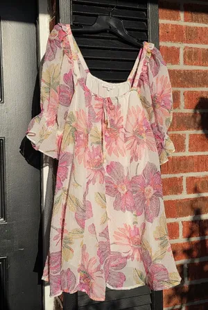 Olivaceous Pink Puff-Sleeve Mini Dress Medium thumbnail 1