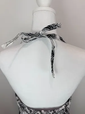 Tommy Hilfiger Women Size 12 Halter Dress Black White Floral Cotton Midi‎ thumbnail 7