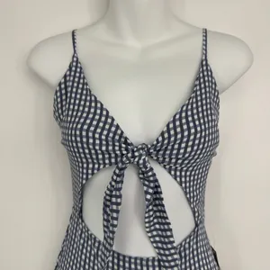 Flynn‎ Skye Mini Dress XS Blue Gingham Tie Front Cut Out Summer Picnic Coastal thumbnail 2