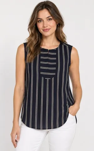 J Crew Blouse 8 Blue Sheer Sleeveless Striped Summer Career Preppy B5941 thumbnail 1