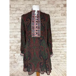 ZARA BURGUNDY JACQUARD RIBBON DRESS BURGUNDY | 6895/276 XS Preist‎ Collar thumbnail 3