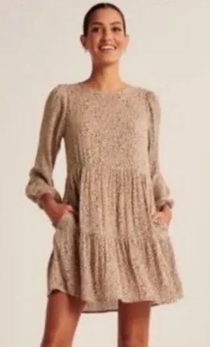 Abercrombie & Fitch Tan Long Sleeve Mini Dress in Leopard Tan‎ Black Medium thumbnail 1